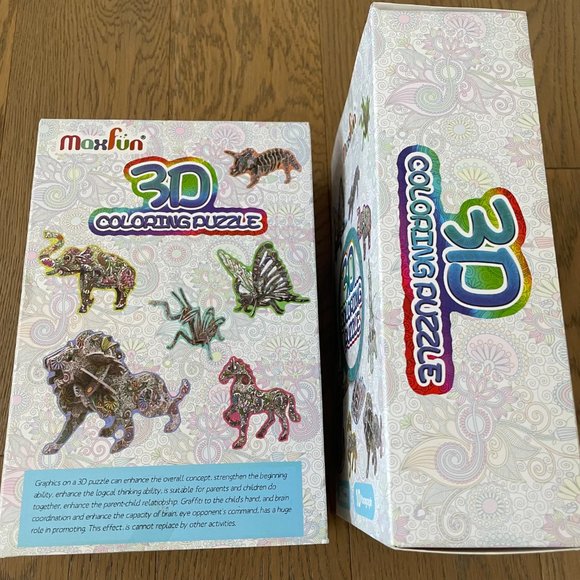 Max Fun 2x10 Pack 3D Coloring Puzzles Set for Kids with 36 Coloring Pen Markers - Picture 2 of 3